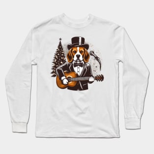 Beagle Playing Guitar Christmas Long Sleeve T-Shirt